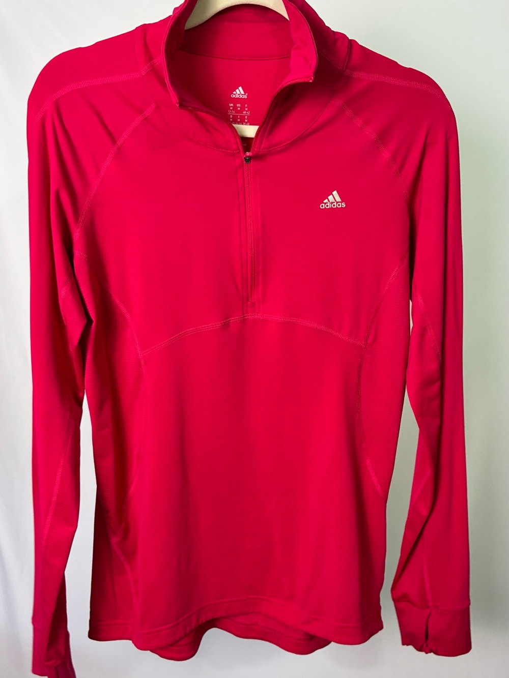 adidas Hot Pink Long-Sleeve Quarter-Zip Swim Top